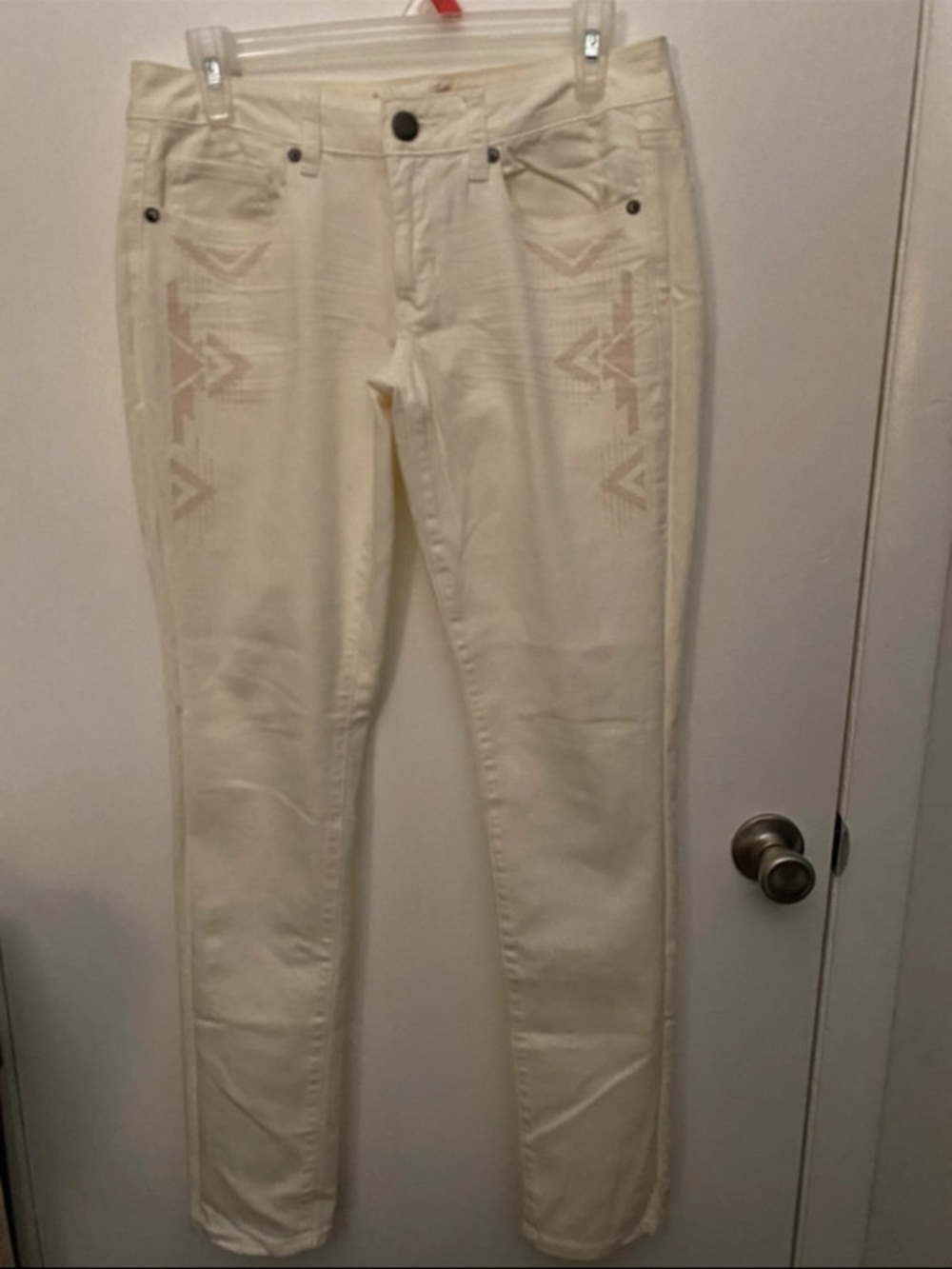 American Apparel Cream Skinny Jeans with Subtle Aztec Trim